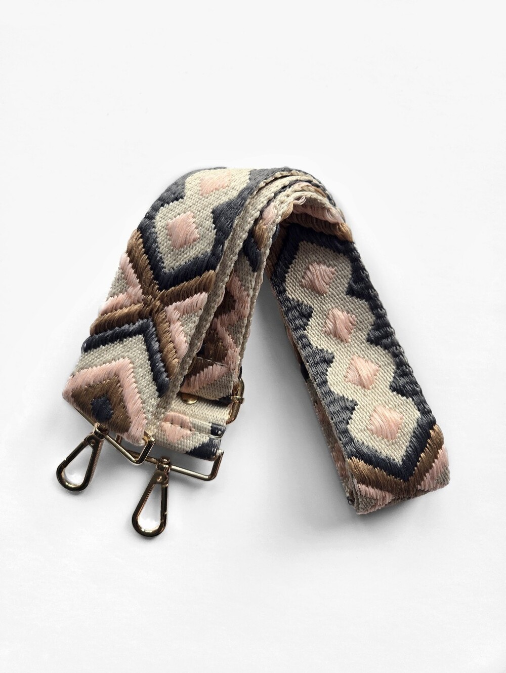POM POM LONDON Beige and Pink Gold Chevron Purse Strap
